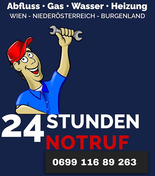 Notrufnummer für Abflussreparatur, Gas- und Wasserinstallation sowie Heizungsnotdienst rund um die Uhr.